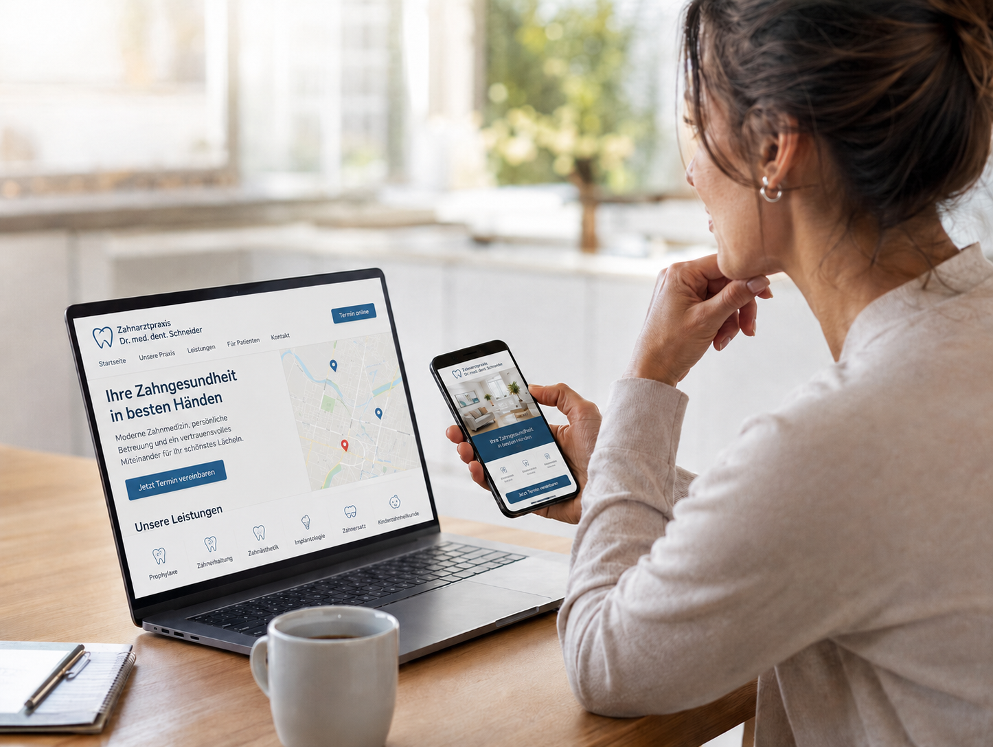 Abstrakte Illustration zu digitaler Sichtbarkeit und Praxiswebsite
